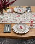 Winter Birds Embroidered Linen Table Runner