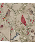 Winter Birds Embroidered Linen Table Runner